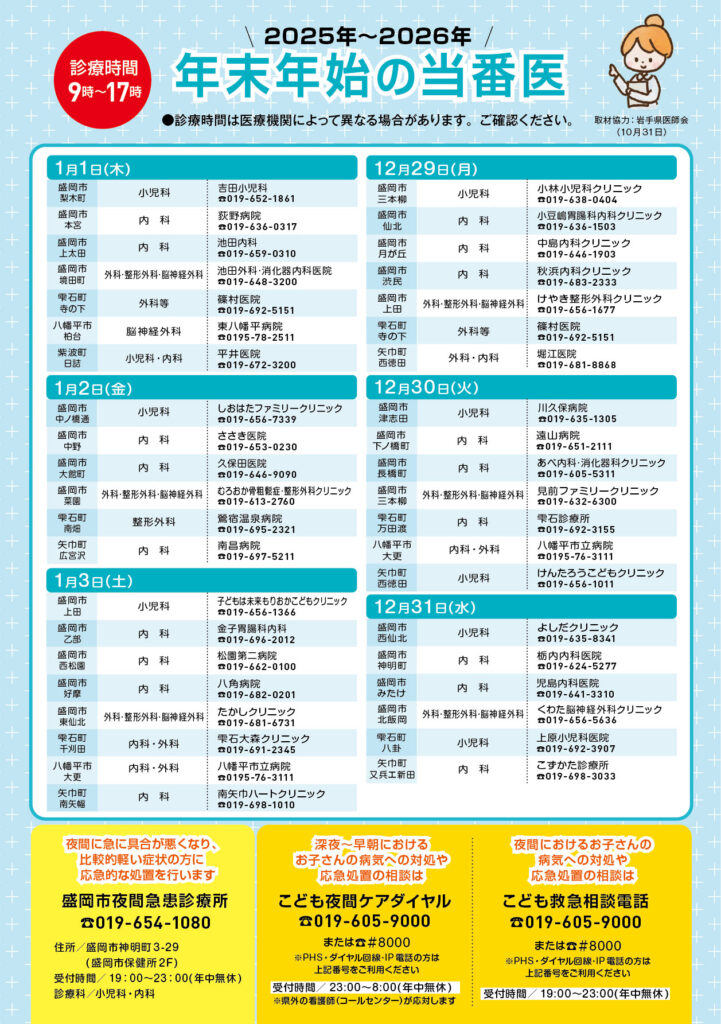 2025年〜2026年 年末年始の当番医 - fam（ファム）